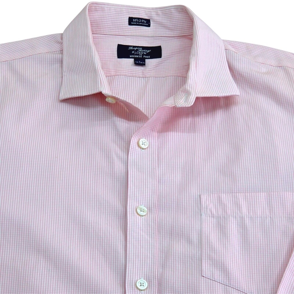 J.Crew Thompson Shirtings Men  L 16-16.5 Pink Gingham Wrinkle Free Dress Shirt